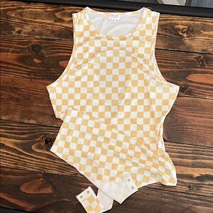 Yellow Checkered Sleeveless Bodysuit